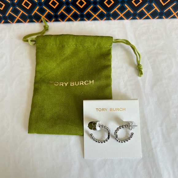 Tory Burch Jewelry - Tory Burch Beaded Small Hoop Earrings Huggie Earrings Silver